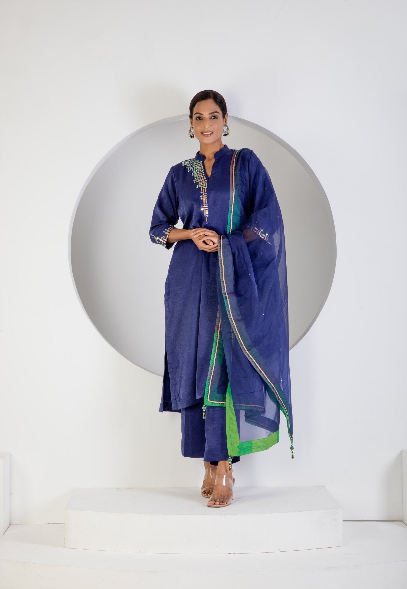 Royal Blue suit with lycra pant and Dupatta - Ritivesh By Ritika Aggarwal