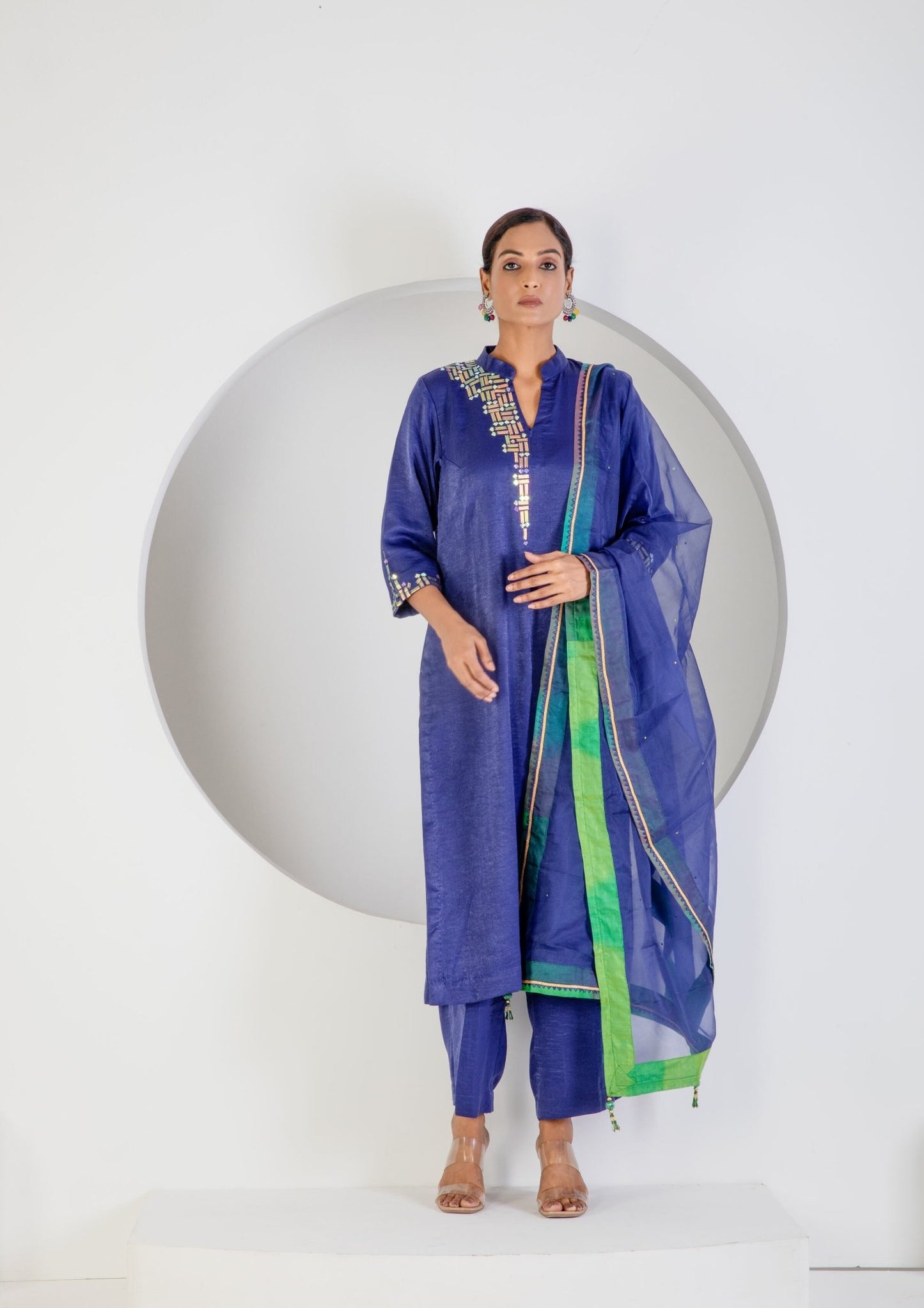 Royal Blue suit with lycra pant and Dupatta - Ritivesh By Ritika Aggarwal