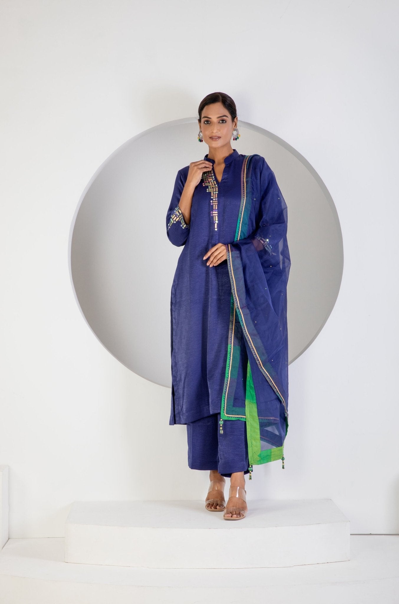 Royal Blue suit with lycra pant and Dupatta - Ritivesh By Ritika Aggarwal