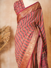 Rust Ajrakh Print Gajji Silk Saree with Blouse Piece - Ritivesh By Ritika Aggarwal