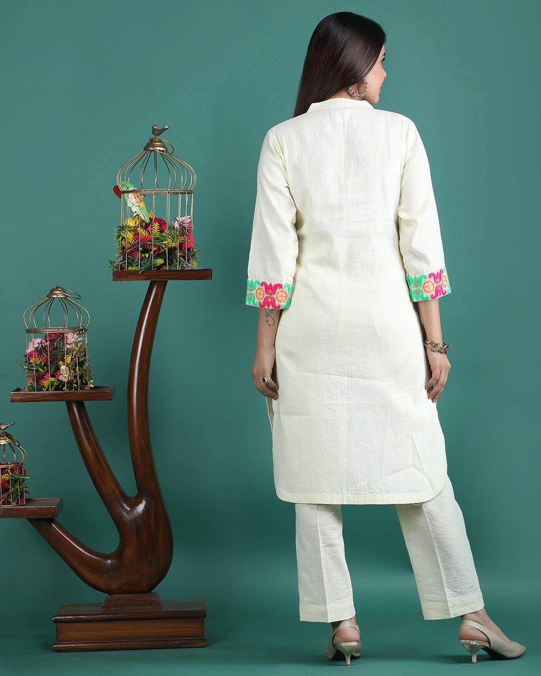 SAVERA | Lemon Cotton Kurta Pant with Lace - Ritivesh By Ritika Aggarwal