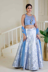 Shimmering cornflour blue lehenga - Ritivesh By Ritika Aggarwal