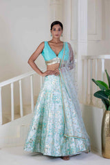 Shimmering sky blue lehenga - Ritivesh By Ritika Aggarwal