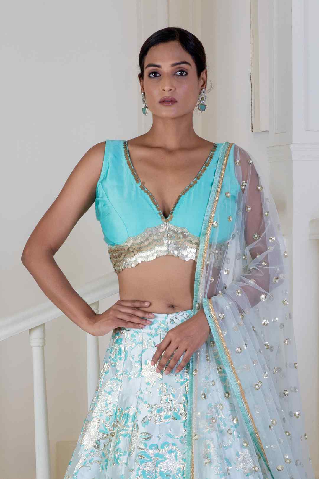 Shimmering sky blue lehenga - Ritivesh By Ritika Aggarwal
