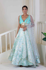 Shimmering sky blue lehenga - Ritivesh By Ritika Aggarwal