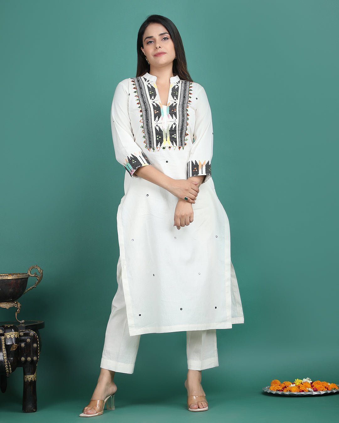 SHITAL | Off White Black Panel Kurta Pant - Ritivesh By Ritika Aggarwal