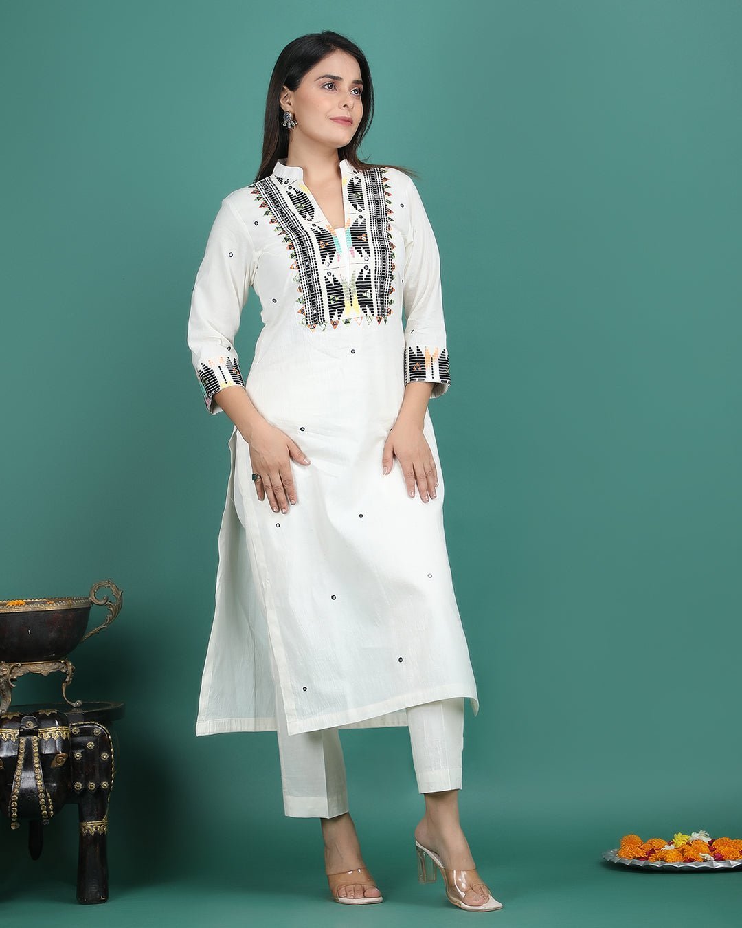 SHITAL | Off White Black Panel Kurta Pant - Ritivesh By Ritika Aggarwal