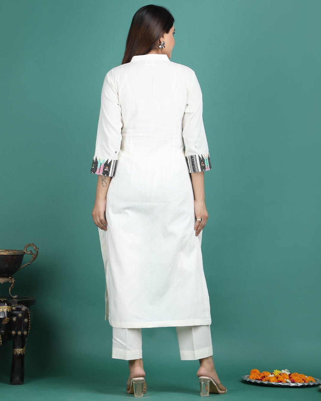SHITAL | Off White Black Panel Kurta Pant - Ritivesh By Ritika Aggarwal