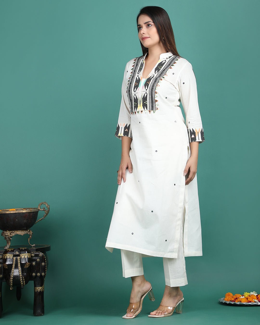 SHITAL | Off White Black Panel Kurta Pant - Ritivesh By Ritika Aggarwal