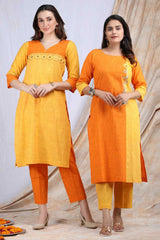 SUJATA | Yellow Handloom Cotton Kurta Pant - Ritivesh By Ritika Aggarwal