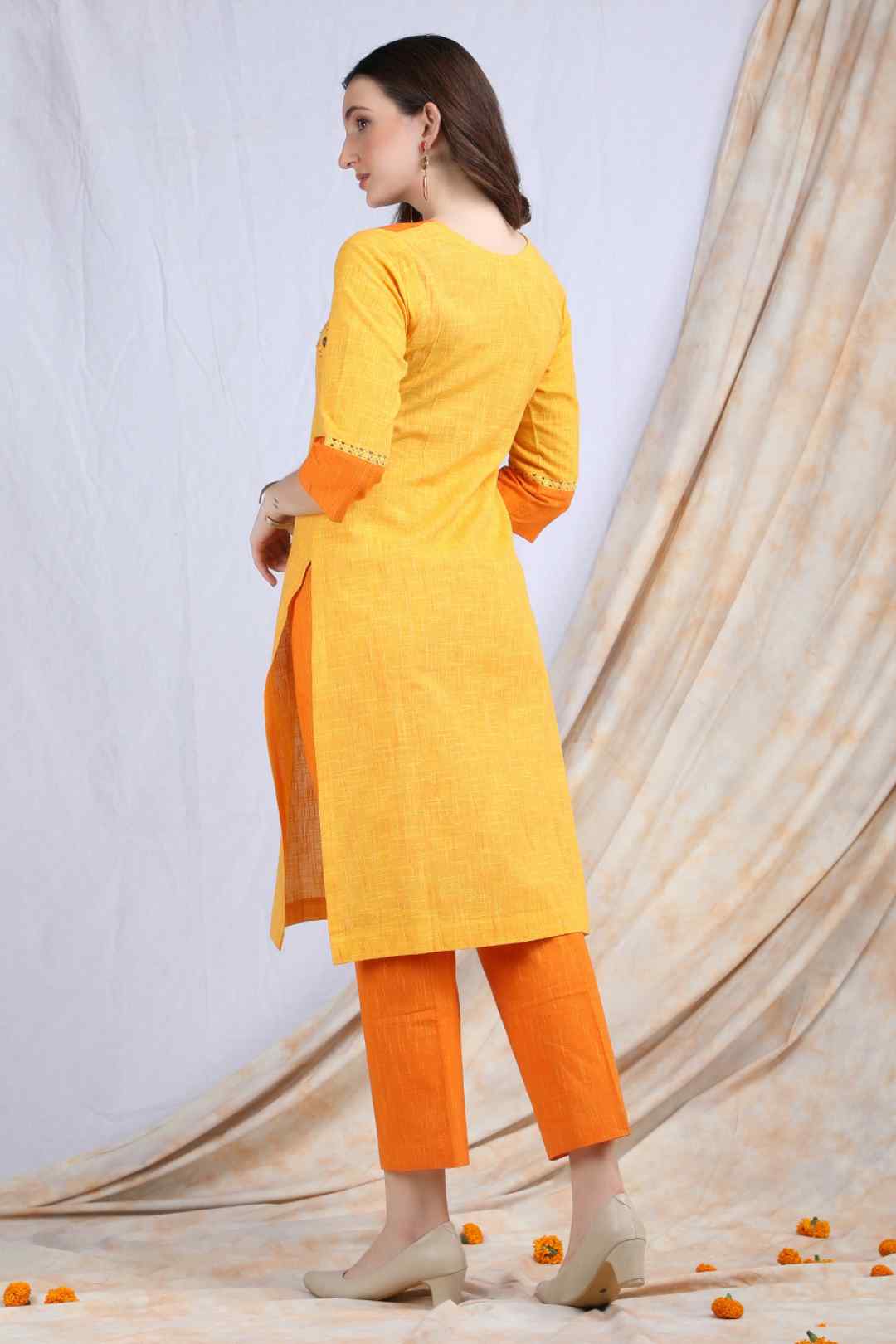 SUJATA | Yellow Handloom Cotton Kurta Pant - Ritivesh By Ritika Aggarwal
