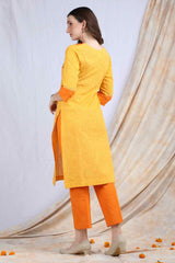 SUJATA | Yellow Handloom Cotton Kurta Pant - Ritivesh By Ritika Aggarwal