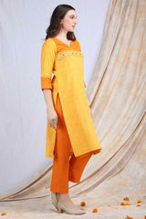 SUJATA | Yellow Handloom Cotton Kurta Pant - Ritivesh By Ritika Aggarwal