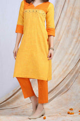 SUJATA | Yellow Handloom Cotton Kurta Pant - Ritivesh By Ritika Aggarwal