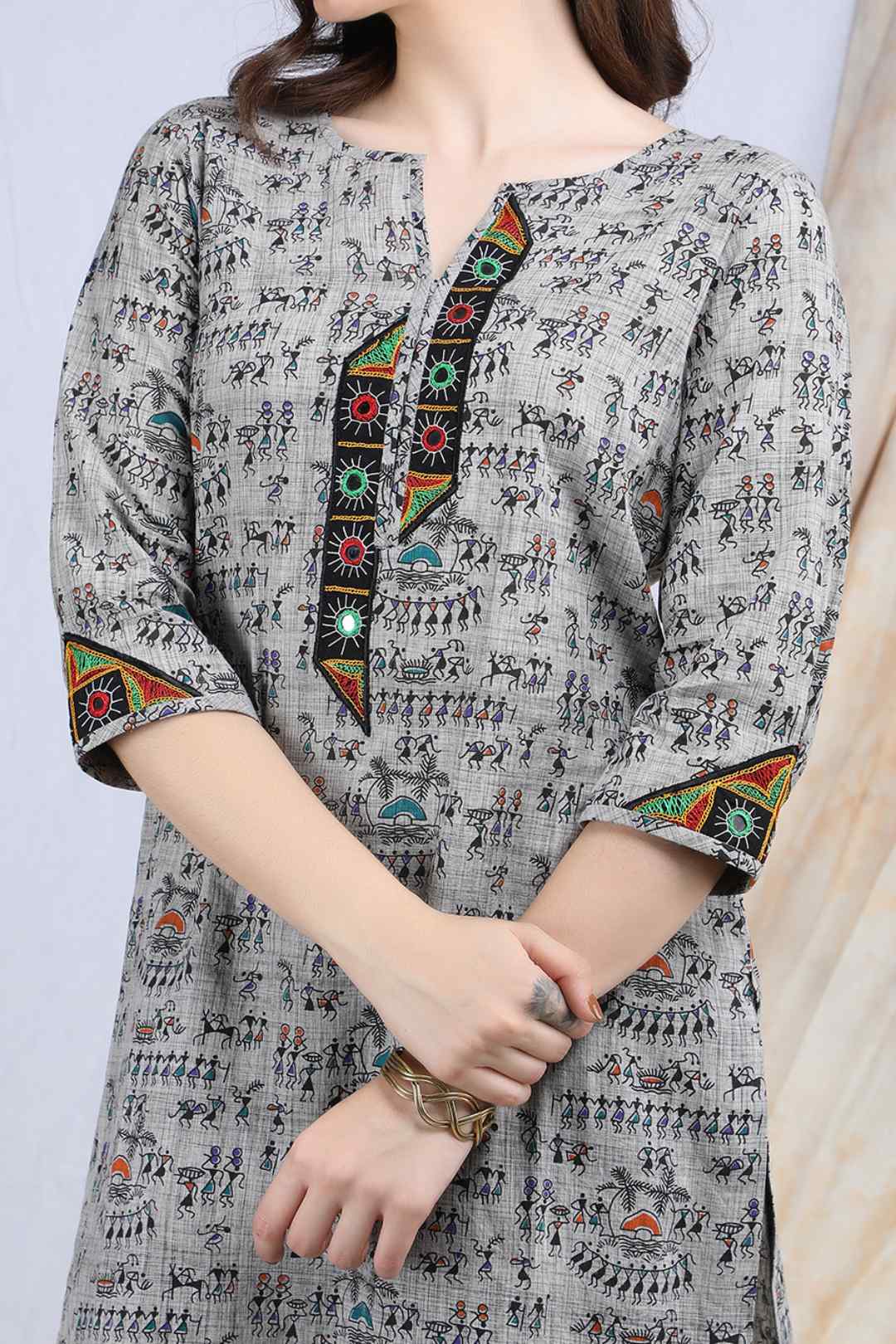 TIMIR | Warli art cotton Kurta Kutch work - Ritivesh By Ritika Aggarwal