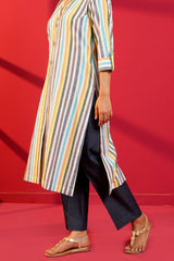 White Stripe Cotton Straight Kurta & Pant - Ritivesh By Ritika Aggarwal