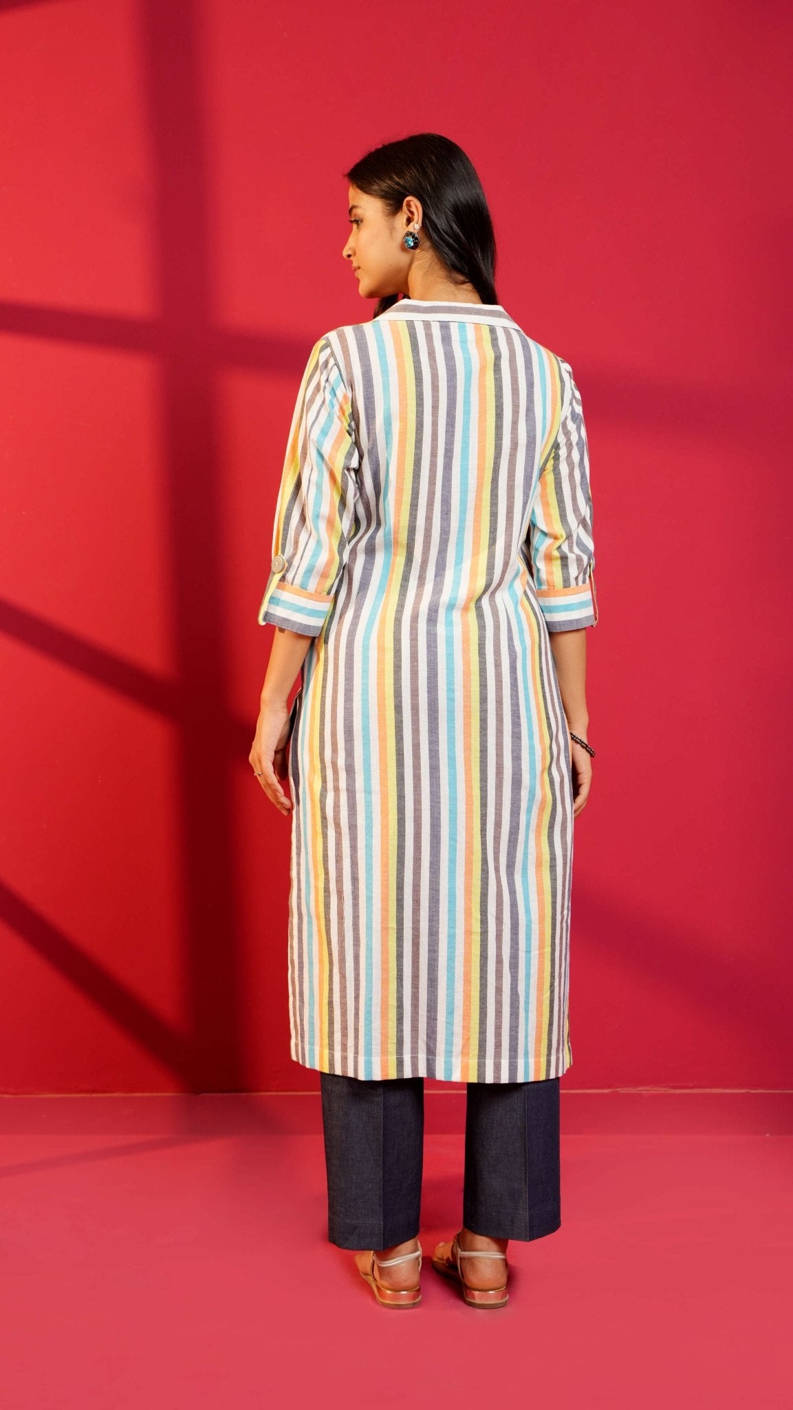 White Stripe Cotton Straight Kurta & Pant - Ritivesh By Ritika Aggarwal