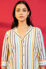 White Stripe Cotton Straight Kurta & Pant - Ritivesh By Ritika Aggarwal