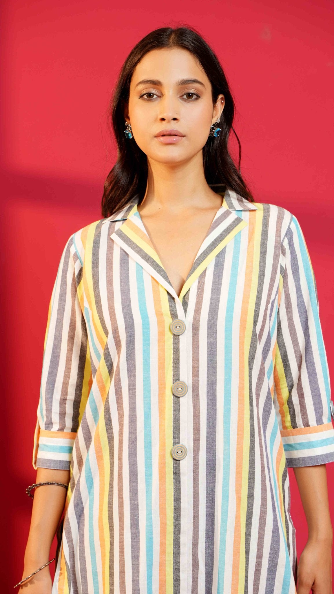 White Stripe Cotton Straight Kurta & Pant - Ritivesh By Ritika Aggarwal