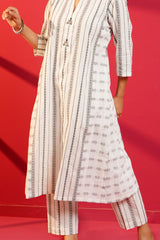White Stripe Straight Cotton Hand - Crafted Straight Kurta - Ritivesh By Ritika Aggarwal