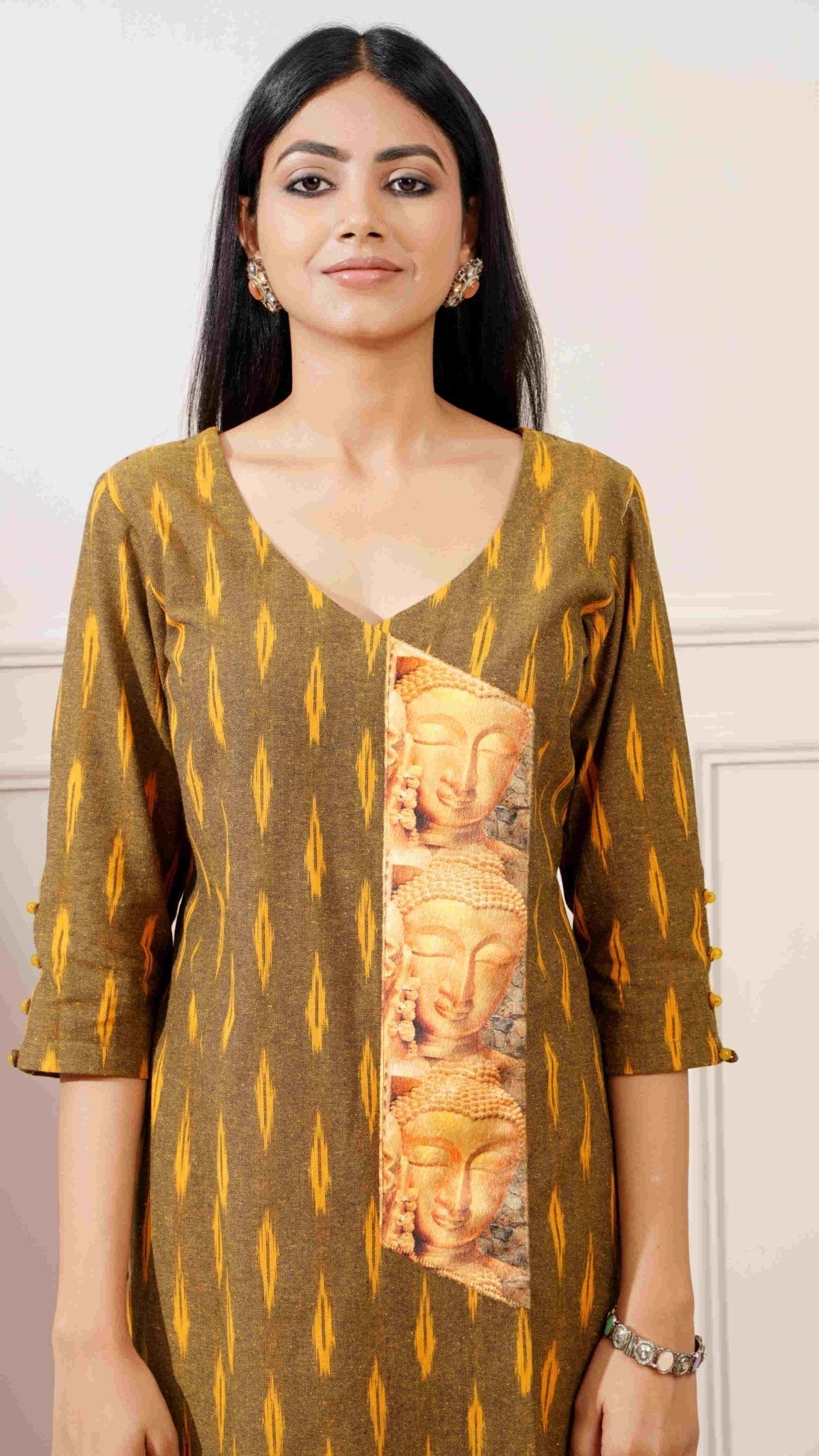Wood Green Cotton Ikkat Straight Kurta & Pant - Ritivesh By Ritika Aggarwal