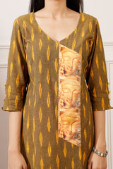 Wood Green Cotton Ikkat Straight Kurta & Pant - Ritivesh By Ritika Aggarwal