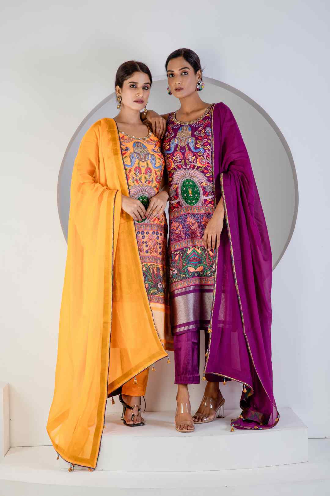 Yellow Digital print suit with Lycra pant and Dupatta - Ritivesh By Ritika Aggarwal