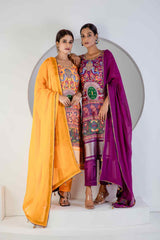 Yellow Digital print suit with Lycra pant and Dupatta - Ritivesh By Ritika Aggarwal