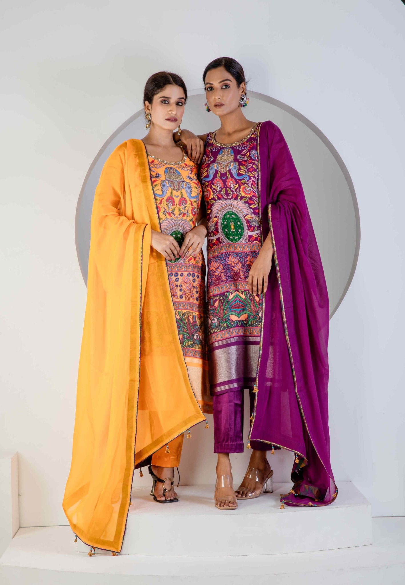Yellow Digital print suit with Lycra pant and Dupatta - Ritivesh By Ritika Aggarwal