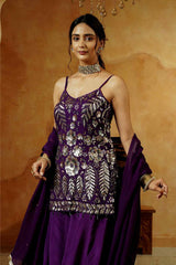 Purple Mirror Embroidered Sharara Set