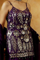 Purple Mirror Embroidered Sharara Set
