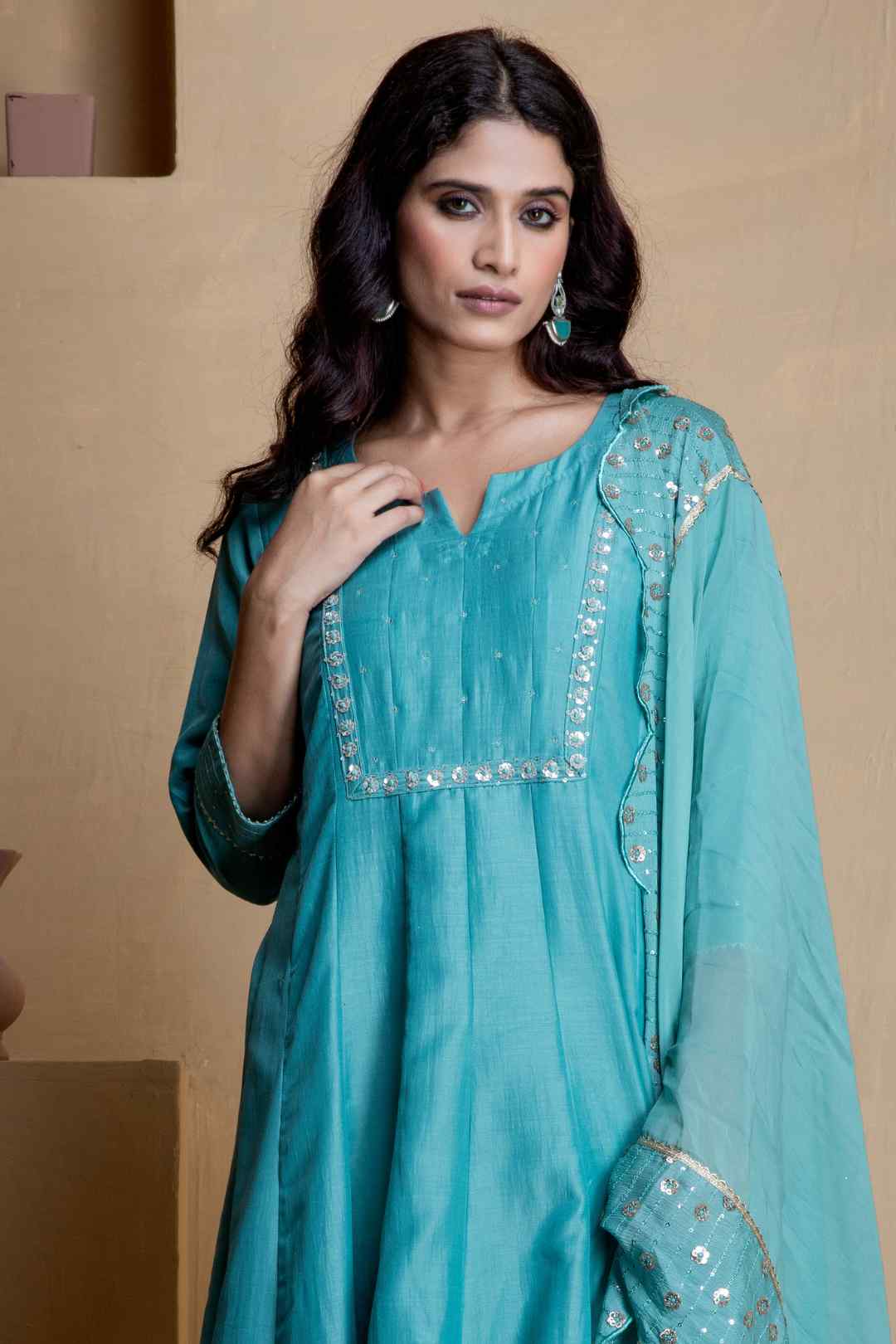 Stunning blue anarkali three piece set