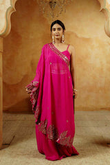 Magenta One-Shoulder Embroidered Kurta Set