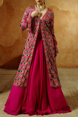 Magenta Mirror Work Jacket Lehenga Set