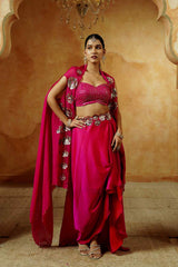 Magenta Dhoti Set with Floral Sequin Embriodery