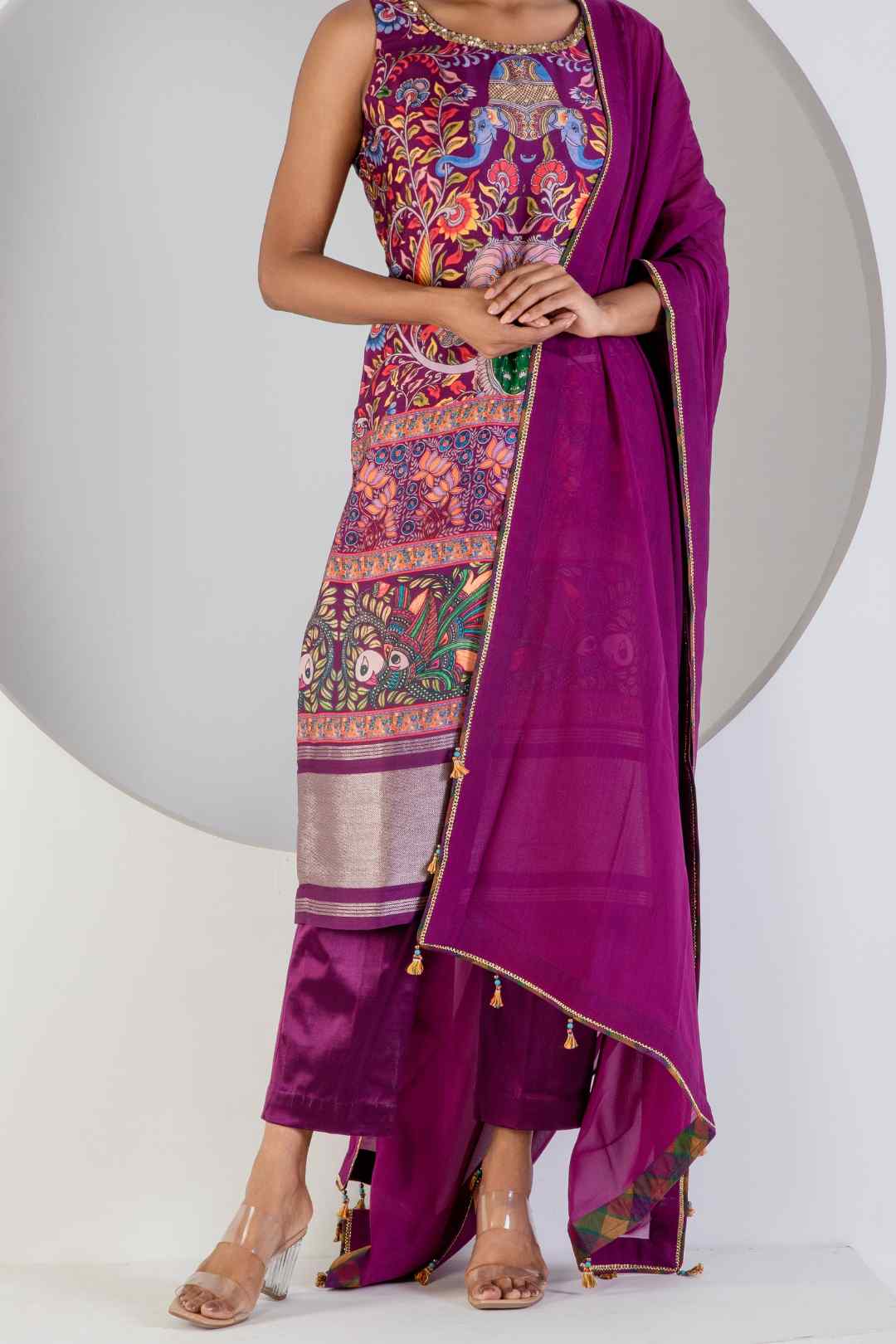 Purple Digital print suit with Lycra pant and Dupatta