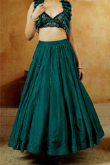 Emerald Green Ruffle Blouse with jacket Lehenga Set