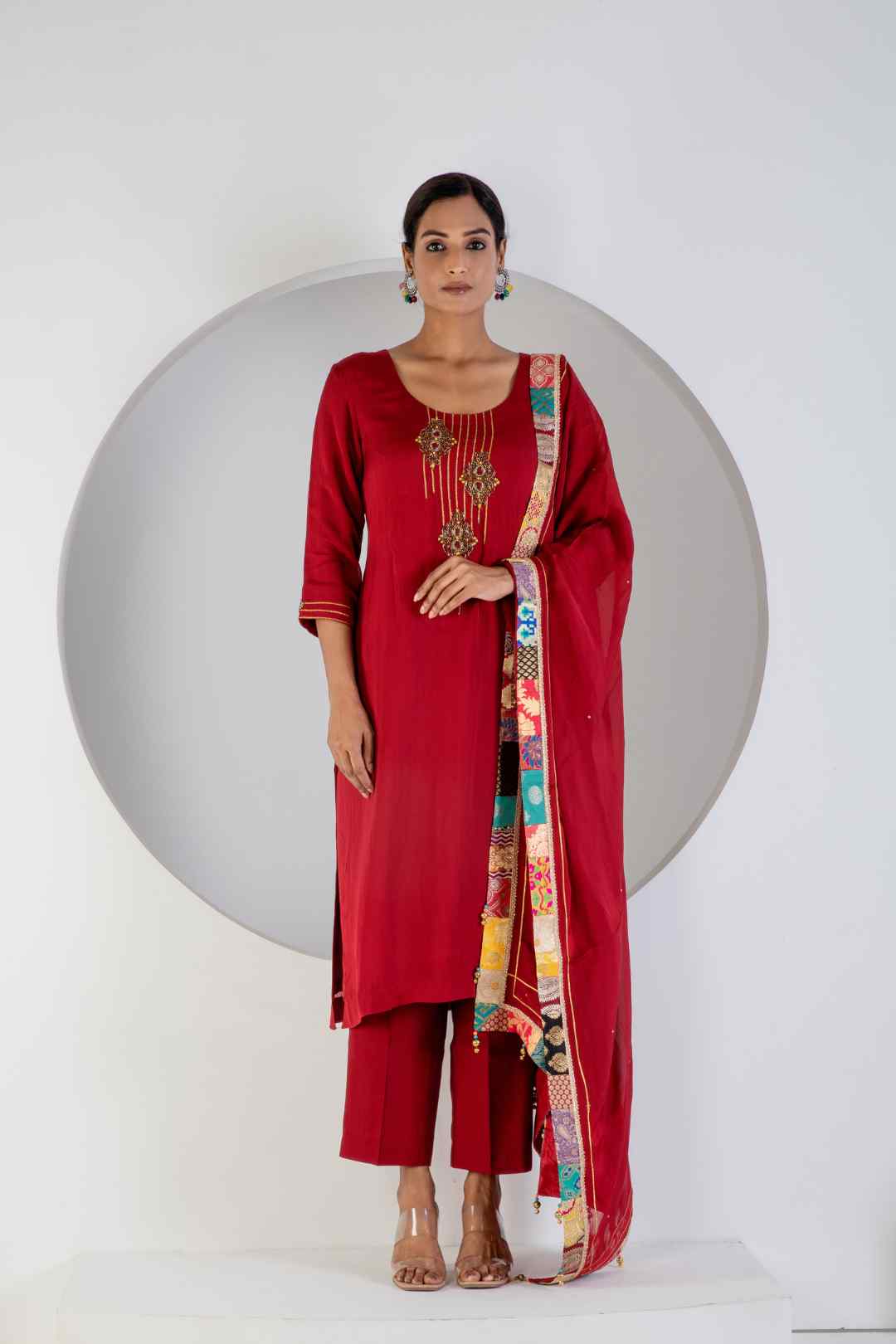 Red Kurat Set With Hand Embroidered