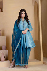 Steel Blue short kalidar Kurta with Steel Blue Tulip Salwar