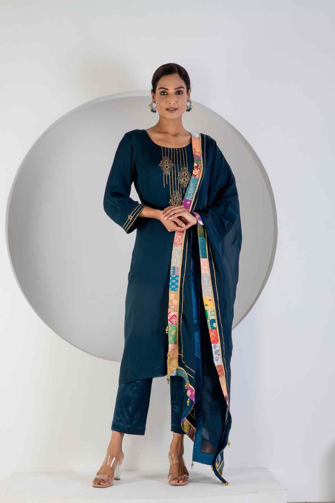 Turquoise Kurat Set With Hand Embroidered