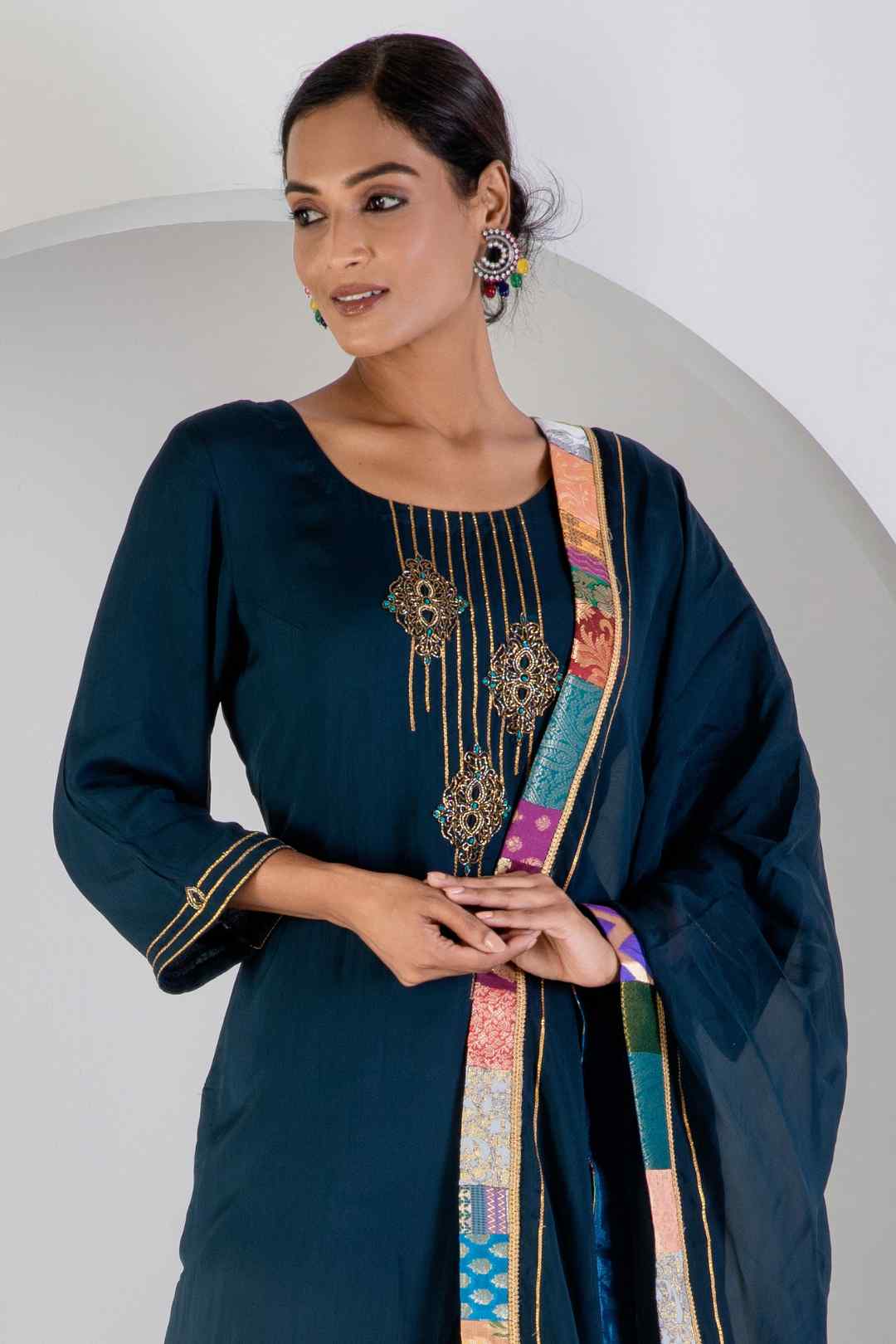 Turquoise Kurat Set With Hand Embroidered