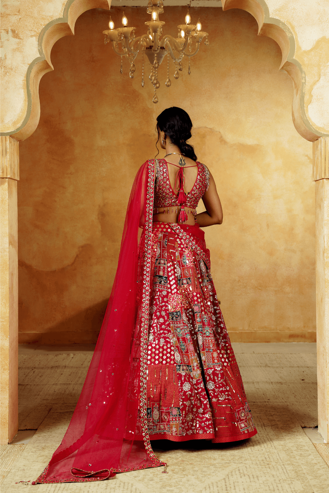 Crimson Red Lehenga Choli with Sequins & Hand Embroidery