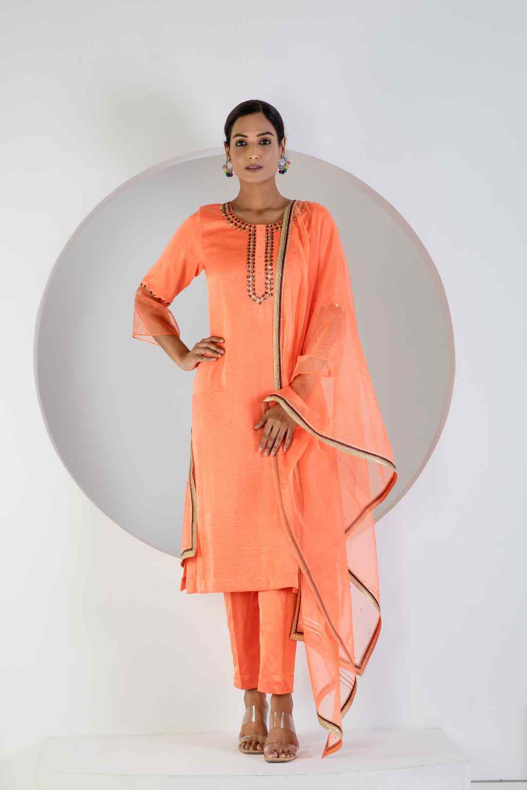 Peach suit with Lycra pant and Dupatta