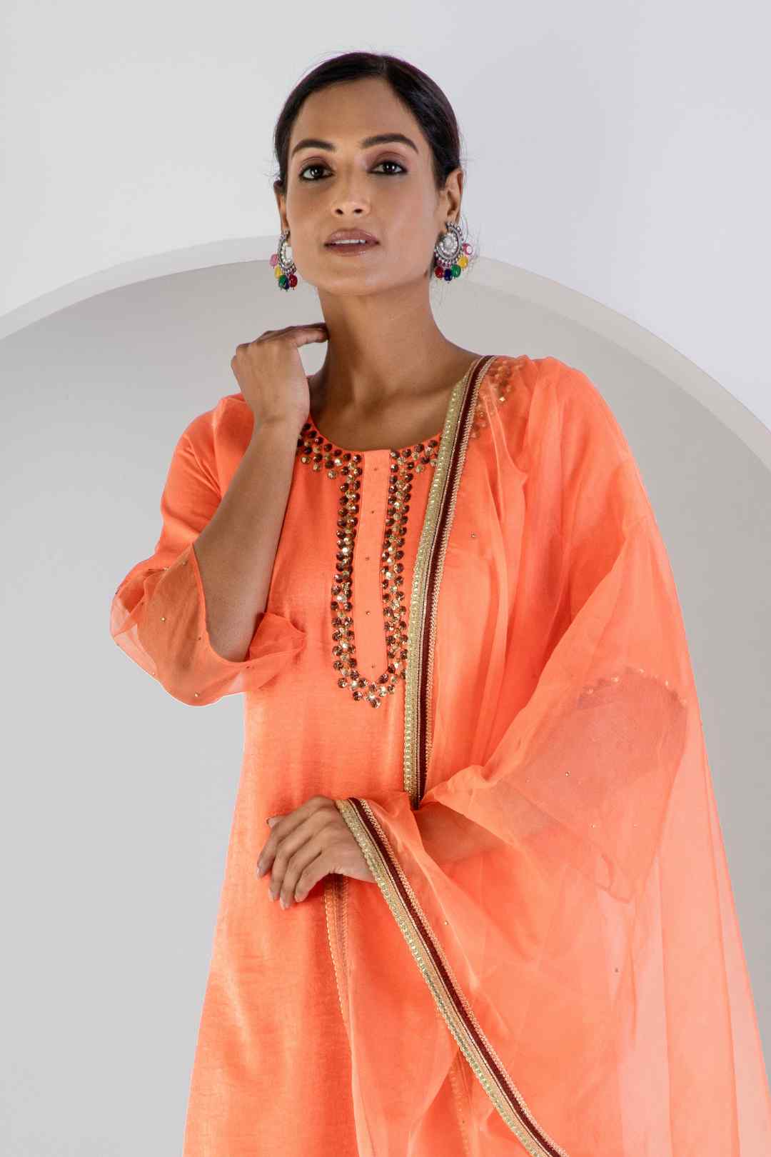 Peach suit with Lycra pant and Dupatta
