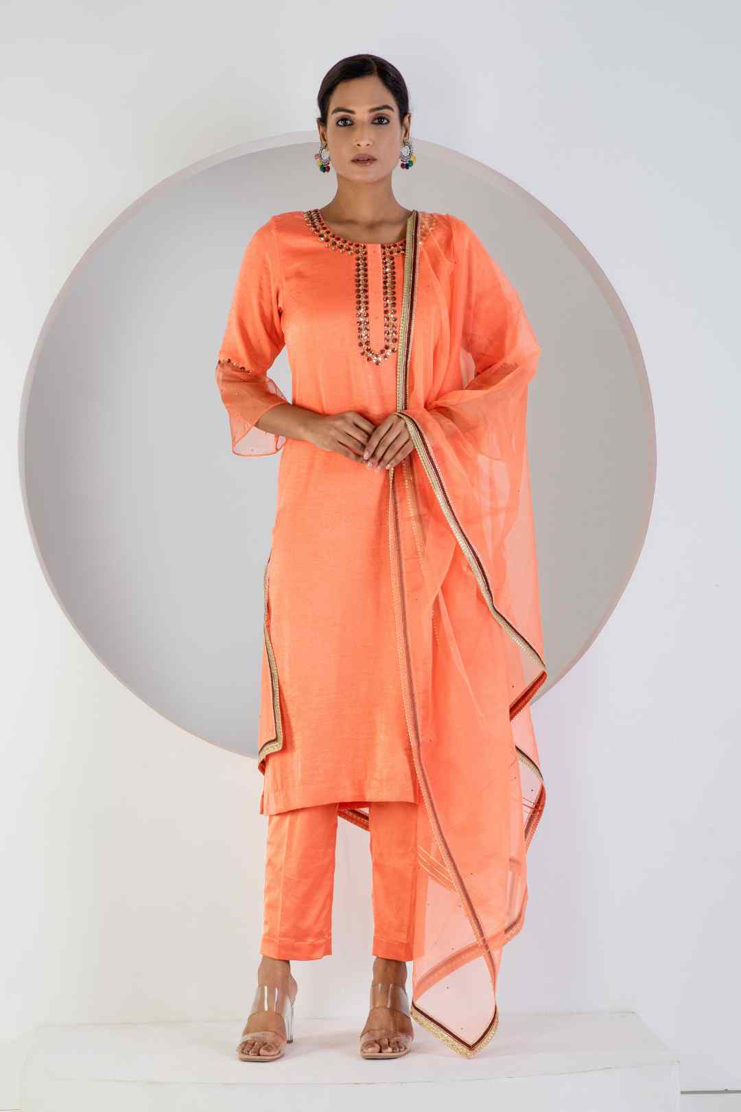 Peach suit with Lycra pant and Dupatta