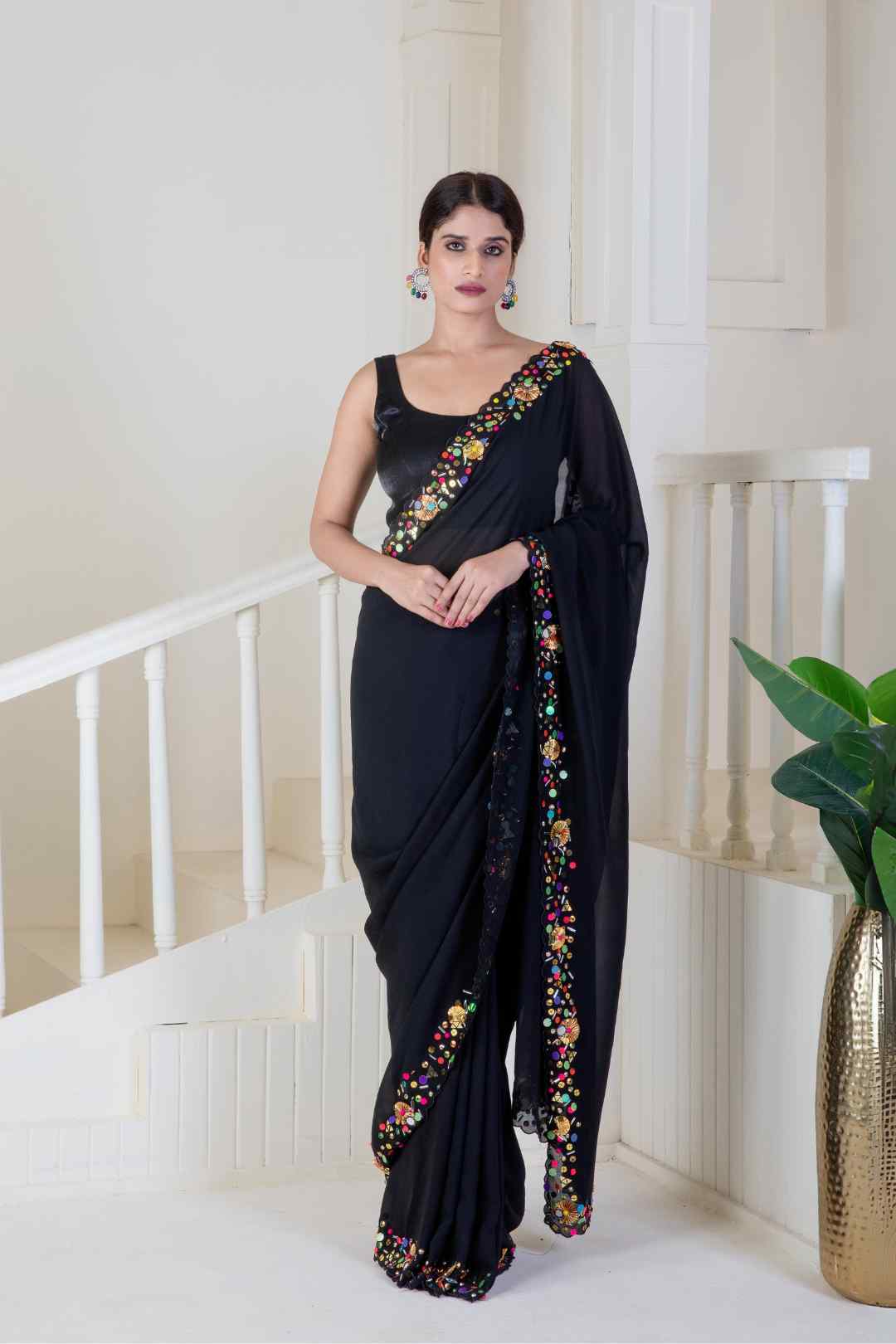 Black pure georgette saree