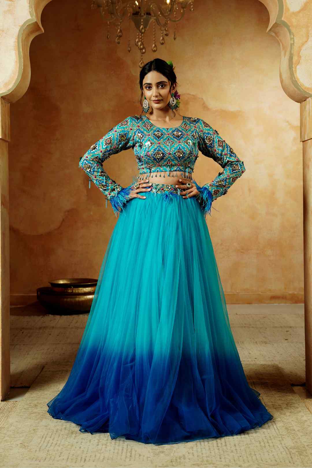 Ocean Ombre Hand Embroidered Lehenga Set