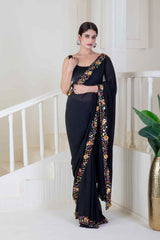 Black pure georgette saree