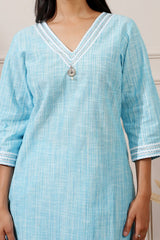 Sea Blue Chicken Cotton Straight Kurta & Pant