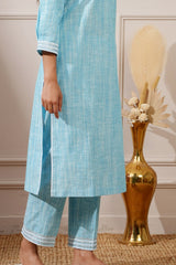 Sea Blue Chicken Cotton Straight Kurta & Pant